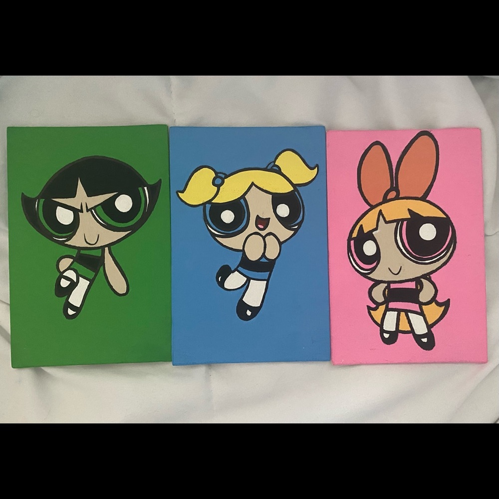Power puff girls panel paintings (3 individual panels)